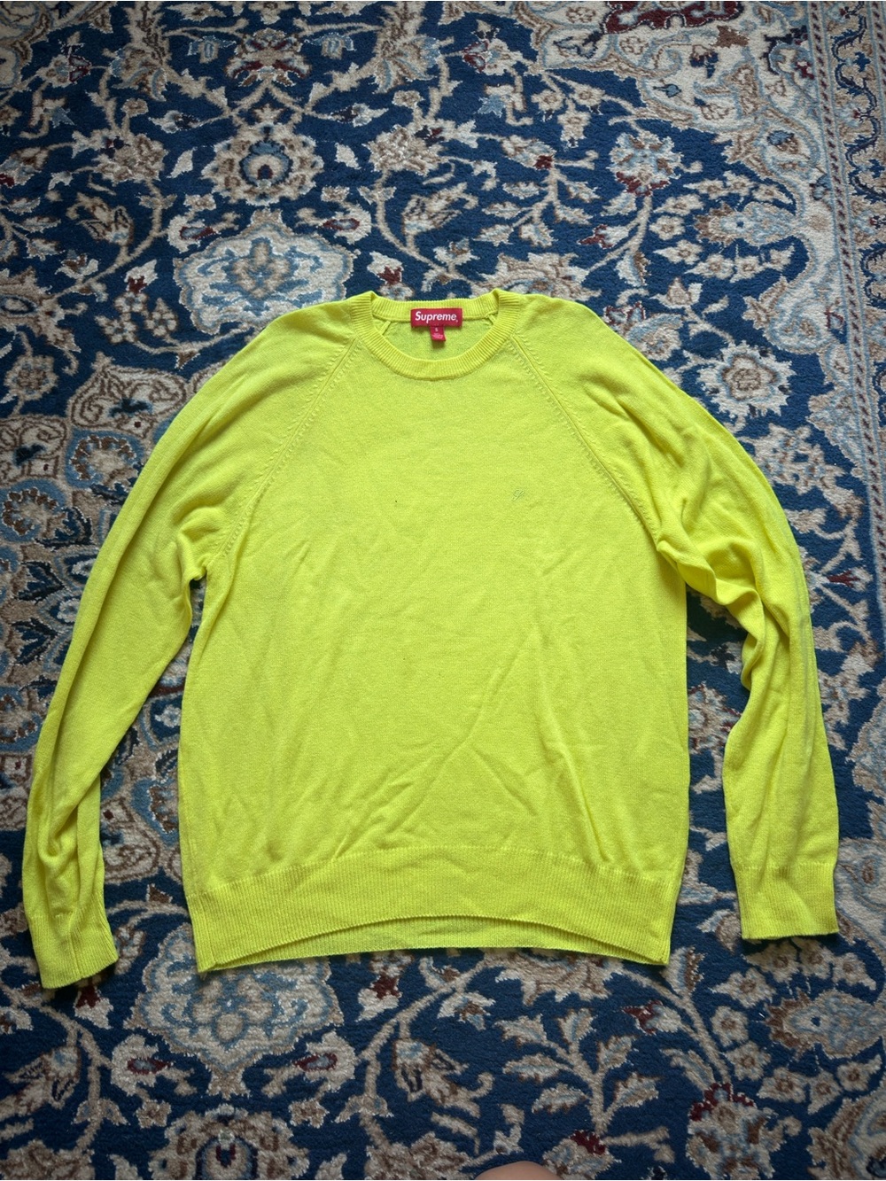 Supreme Men's Neon Yellow Crewneck cashmere sweater